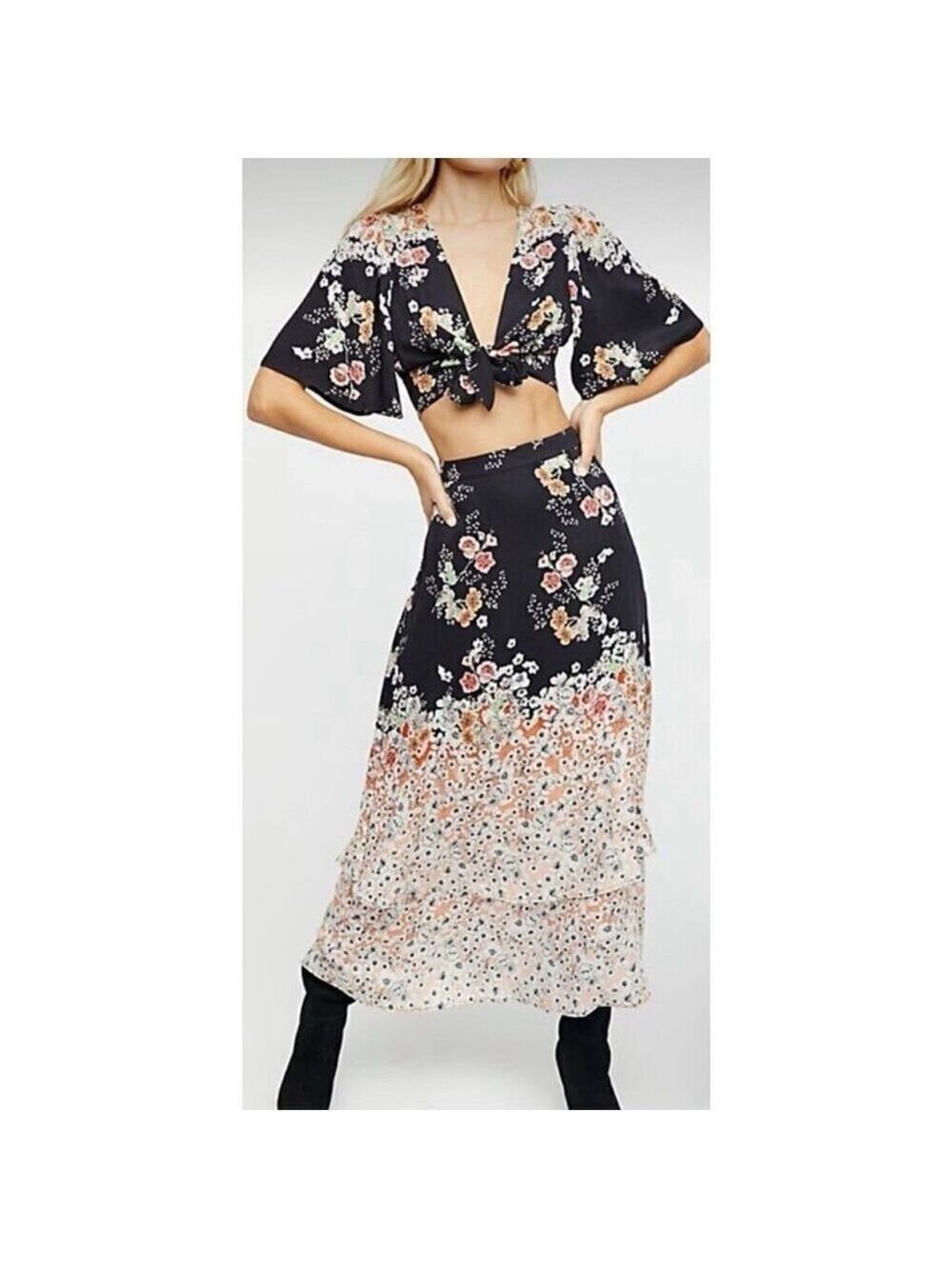 Free People Floral Tie-Front Crop Top Size 0